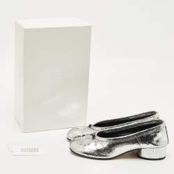Pre Owned Maison Martin Margiela Silver Metallic Cracked Leather Tabi Pumps Size 39