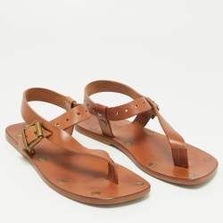 Pre Owned Maison Martin Margiela Brown Leather Thong Sandals Size 36