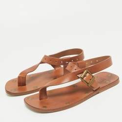 Pre Owned Maison Martin Margiela Brown Leather Thong Sandals Size 36
