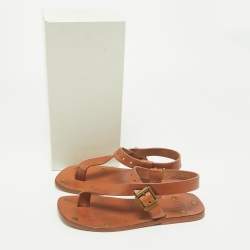 Pre Owned Maison Martin Margiela Brown Leather Thong Sandals Size 36
