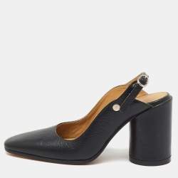 Pre Owned Maison Martin Margiela Black Leather Tabi Block Heel Slingback Mules Size 36 