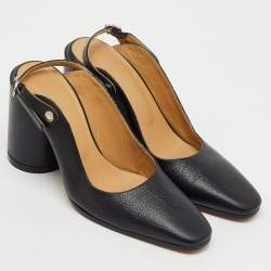 Pre Owned Maison Martin Margiela Black Leather Tabi Block Heel Slingback Mules Size 36 