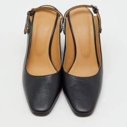 Pre Owned Maison Martin Margiela Black Leather Tabi Block Heel Slingback Mules Size 36 