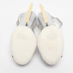 Pre Owned Maison Martin Margiela Silver Patent Leather Mirror Heel Ankle Strap Sandals Size 38