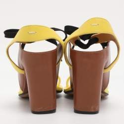 Pre Owned Maison Martin Margiela Yellow/Brown Leather Ankle Strap Sandals Size 38.5