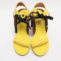 Pre Owned Maison Martin Margiela Yellow/Brown Leather Ankle Strap Sandals Size 38.5