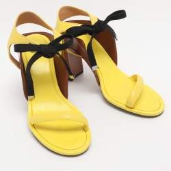 Pre Owned Maison Martin Margiela Yellow/Brown Leather Ankle Strap Sandals Size 38.5