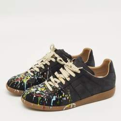 Pre Owned Maison Martin Margiela Black Nubuck Leather and Suede Replica Low Top Sneakers Size 41.5