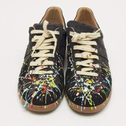 Pre Owned Maison Martin Margiela Black Nubuck Leather and Suede Replica Low Top Sneakers Size 41.5