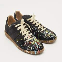 Pre Owned Maison Martin Margiela Black Nubuck Leather and Suede Replica Low Top Sneakers Size 41.5
