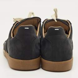 Pre Owned Maison Martin Margiela Black Nubuck Leather and Suede Replica Low Top Sneakers Size 41.5