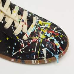 Pre Owned Maison Martin Margiela Black Nubuck Leather and Suede Replica Low Top Sneakers Size 41.5