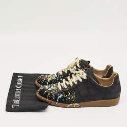 Pre Owned Maison Martin Margiela Black Nubuck Leather and Suede Replica Low Top Sneakers Size 41.5