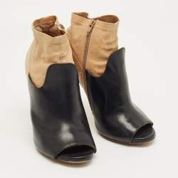 Pre Owned Maison Martin Margiela Black/Beige Leather 5AC Peep Toe Booties Size 36