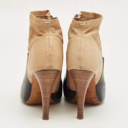 Pre Owned Maison Martin Margiela Black/Beige Leather 5AC Peep Toe Booties Size 36