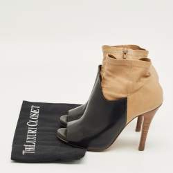 Pre Owned Maison Martin Margiela Black/Beige Leather 5AC Peep Toe Booties Size 36