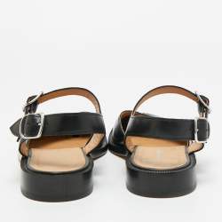 Pre Owned Maison Martin Margiela Black Leather tabi Ankle Strap Flat Sandals Size 37