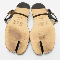 Pre Owned Maison Martin Margiela Black Leather tabi Ankle Strap Flat Sandals Size 37