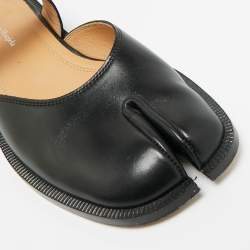 Pre Owned Maison Martin Margiela Black Leather tabi Ankle Strap Flat Sandals Size 37