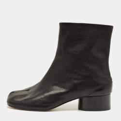 Pre Owned Maison Martin Margiela Black Leather Tabi Ankle Length Boots Size 37