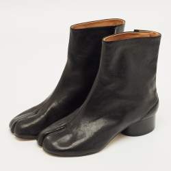 Pre Owned Maison Martin Margiela Black Leather Tabi Ankle Length Boots Size 37