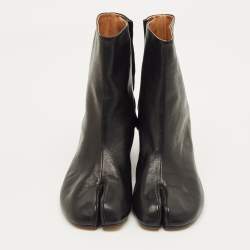 Pre Owned Maison Martin Margiela Black Leather Tabi Ankle Length Boots Size 37
