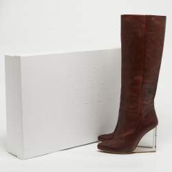 مملوكة مسبقًا Maison Martin Margiela Size 38 Brown Leather Knee Length Boots