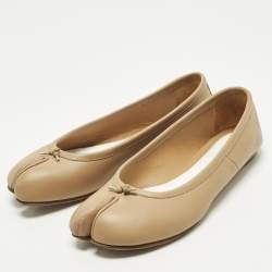 Pre Owned Maison Martin Margiela Tabi Size 36 Beige Leather Ballet Flats