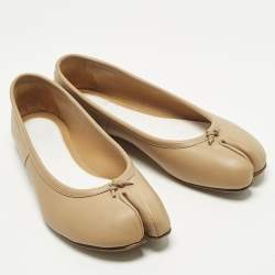Pre Owned Maison Martin Margiela Tabi Size 36 Beige Leather Ballet Flats