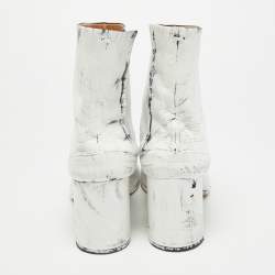 مملوكة مسبقًا حذاء بوت كاحل ميزون مارتن مارجيلا كعب عريض جلد خمري مقاس 39