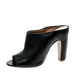Pre Owned Maison Martin Margiela Black Leather Peep Toe Mules Size 39.5