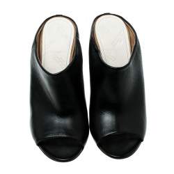 Pre Owned Maison Martin Margiela Black Leather Peep Toe Mules Size 39.5