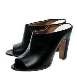 Pre Owned Maison Martin Margiela Black Leather Peep Toe Mules Size 39.5