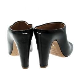 Pre Owned Maison Martin Margiela Black Leather Peep Toe Mules Size 39.5