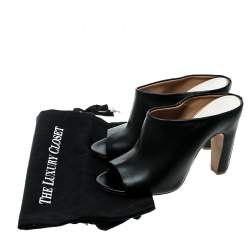 Pre Owned Maison Martin Margiela Black Leather Peep Toe Mules Size 39.5