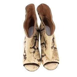 Pre Owned Maison Margiela Beige Faux Python Leather Slouch Peep Toe Ankle Boots Size 35.5