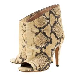 Pre Owned Maison Margiela Beige Faux Python Leather Slouch Peep Toe Ankle Boots Size 35.5