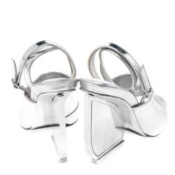 Pre Owned Maison Martin Margiela Silver Patent Leather Mirror Heel Ankle Strap Sandals Size 35
