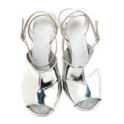 Pre Owned Maison Martin Margiela Silver Patent Leather Mirror Heel Ankle Strap Sandals Size 35