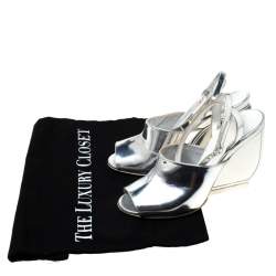 Pre Owned Maison Martin Margiela Silver Patent Leather Mirror Heel Ankle Strap Sandals Size 35