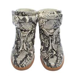 Pre Owned Maison Martin Margiela Grey Python Embossed Leather High Top Sneakers Size 39