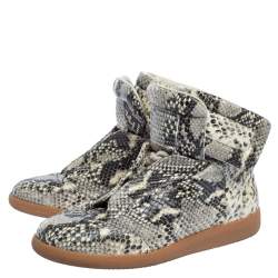 Pre Owned Maison Martin Margiela Grey Python Embossed Leather High Top Sneakers Size 39