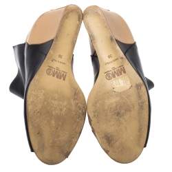 Pre Owned Maison Martin Margiela Black/Beige Leather Peep Toe Ankle Boots Size 39