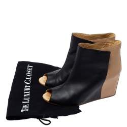 Pre Owned Maison Martin Margiela Black/Beige Leather Peep Toe Ankle Boots Size 39