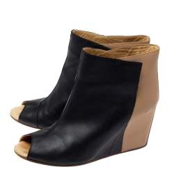 Pre Owned Maison Martin Margiela Black/Beige Leather Peep Toe Ankle Boots Size 39