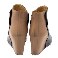 Pre Owned Maison Martin Margiela Black/Beige Leather Peep Toe Ankle Boots Size 39