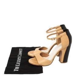 Pre Owned Maison Martin Margiela Beige/Black Leather Ankle Strap Sandals Size 37