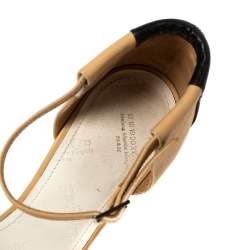 Pre Owned Maison Martin Margiela Beige/Black Leather Ankle Strap Sandals Size 37
