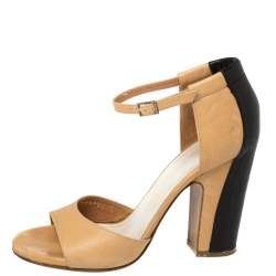 Pre Owned Maison Martin Margiela Beige/Black Leather Ankle Strap Sandals Size 37