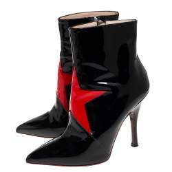 Pre Owned Maison Martin Margiela Black/Red Patent Leather Ankle Boots Size 39
